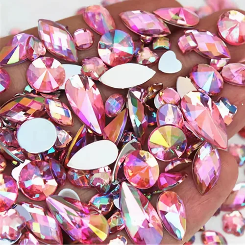 Miniatura 16 de 1000 gemas de cristal AB de diamantes de imitación coloridos, joyas de piedras preciosas acrílicas con parte trasera plana, manualidades para 00