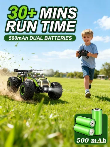Miniatura 6 de Coche de Control Remoto, Vehículo RC Juguete, Camión RC de Alta Velocidad 20 KM/H Todo Terreno con 2 Faros y 2 Baterías Recargables, Juguetes