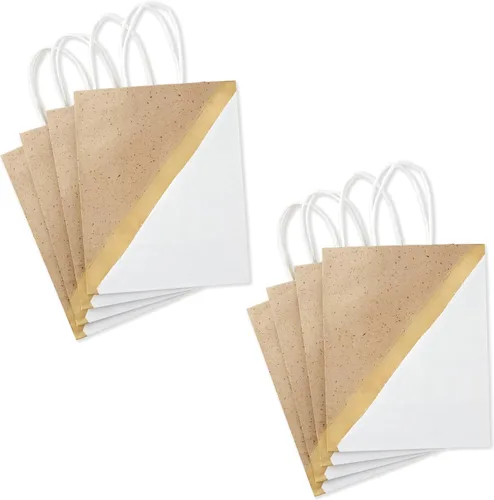 Miniatura 4 de Hallmark Bolsas de regalo de papel medianas de 9 pulgadas (paquete de 8 unidades, color blanco y kraft) para el día de San Valentín, Pascua
