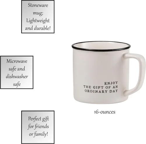 Miniatura 2 de Santa Barbara Design Studio Tazas de café en blanco y negro con diseños cara a cara de loza, 16 onzas, disfruta del regalo de un día ordinario