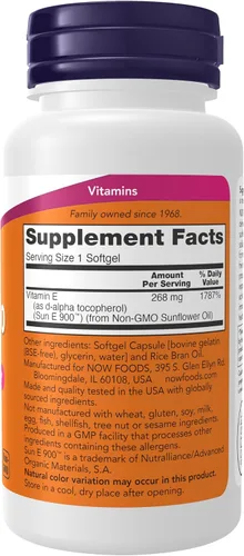 Miniatura 2 de NOW Foods Suplementos, Sun-E 400 UI con d-alfa tocoferol de aceite de girasol sin OMG, 60 cápsulas blandas
