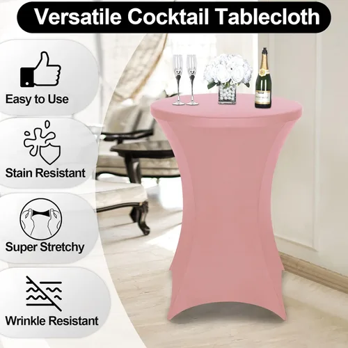 Miniatura 2 de FestiCorp Cubierta de Mesa de Spandex, Manteles Ajustados para Cóctel, Cubiertas de Mesa Redondas Elásticas Highboy para Fiesta, DJ, Bar, Boda, Rosa