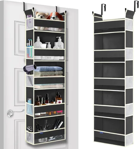 Miniatura 12 de Organizador sobre la puerta, 6 estantes y 12 bolsillos laterales, almacenamiento sobre la puerta para baño, dormitorio, guardería, organizadores