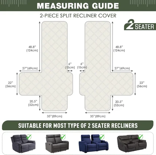 Miniatura 2 de TAOCOCO Fundas para Sillón de Dos Plazas Reclinable 100% Impermeables, Fundas Divididas para Loveseat Reclinable, Funda Antideslizante para Sofá