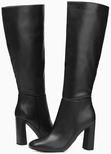 Miniatura 6 de Coutgo Botas altas de tacón grueso para mujer, botas altas clásicas de cuero con punta cuadrada con cremallera