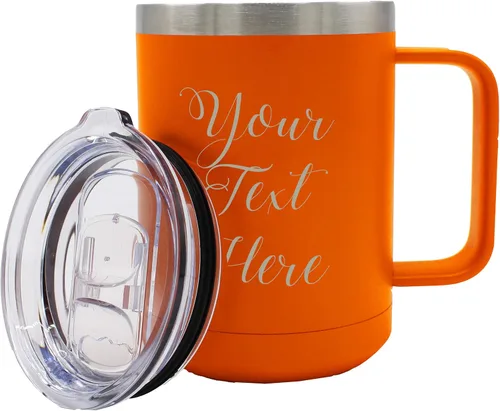 Miniatura 9 de My Personal Memories Taza de café personalizada con aislamiento de 15 onzas con asa y tapa, monograma y grabado con tu texto (negro)