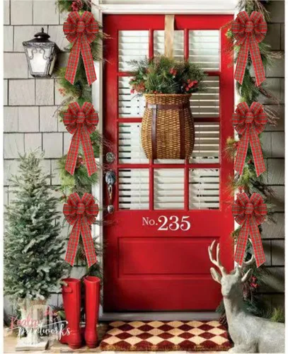 Miniatura 7 de Meseey 2 lazos grandes de Navidad rojos y verdes de 16 x 8 pulgadas para coronas doradas para envolver regalos, decoración del árbol, puerta