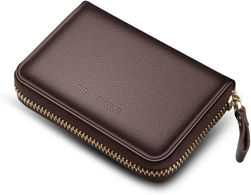 LAORENTOU Hombres Cartera Cuero Genuino Titular De La Tarjeta Para Hombre Marca Negocios Licencia De Conductor De La Tarjeta De Crédito, Marrón 3,