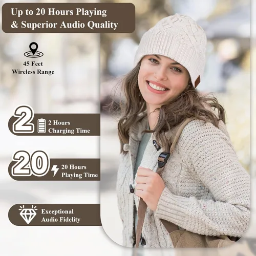 Miniatura 5 de ASIILOVI gorro con Bluetooth 5.0, inalámbrico, de punto, gorro de invierno con micrófono incorporado desmontable, con altavoces estéreo HD