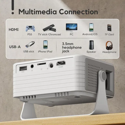 Miniatura 7 de Mini proyector con WiFi y Bluetooth, AKIYO 2026 Proyector actualizado 1080P Full HD, rotación de 360°, Keystone automático, proyector portátil
