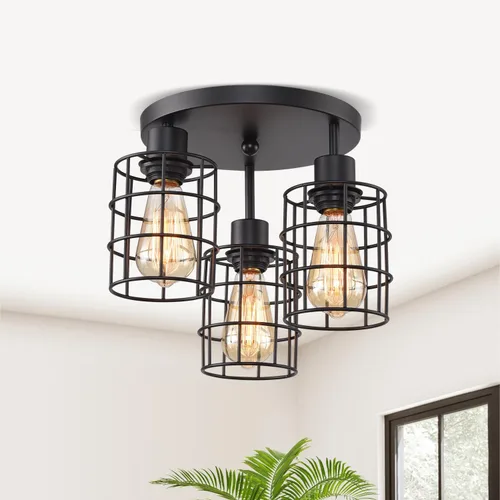 Miniatura 10 de Lámparas de techo de montaje empotrado, accesorios de iluminación de pasillo negros para techo, rústicas, de granja, con marco de metal negro