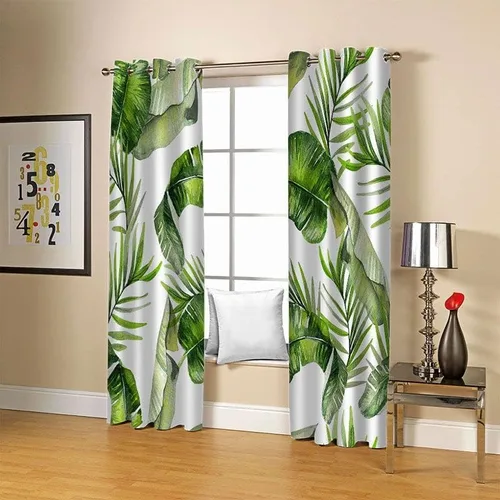 Cortinas para ventana, color verde, modernas, 3D, hojas tropicales, para oscurecer con ojales, para sala de estar, dormitorio, 2 piezas de 80