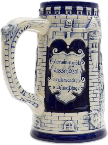 Miniatura 3 de Taza de cerveza azul cobalto de 0.6 litros, taza de cerveza grabada con castillo festivo, regalo de cerveza ideal para hombres, taza de jarra
