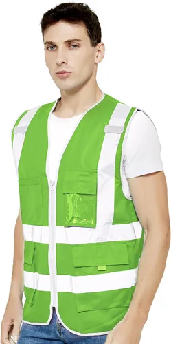 Miniatura 14 de TOPTIE Chaleco de seguridad frontal con cremallera de alta visibilidad clase 2 con 9 bolsillos y tiras reflectantes, cumple con las normas ANSI/ISEA