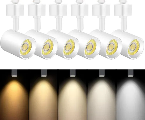 VANoopee Cabezales de iluminación de riel tipo J de 5 colores regulables, cabezales de luz LED para riel brillante, accesorios de techo, Blanco