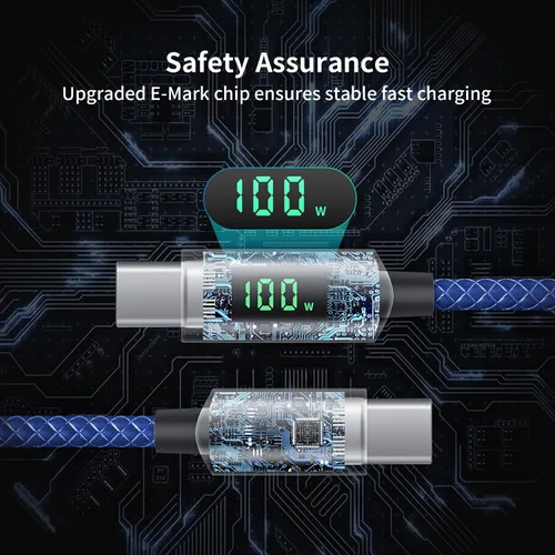 Miniatura 5 de SOOPII Cable USB C a USB C de 100 W, cable trenzado tipo C de nailon de 1 pie con pantalla LED para iPhone 15/15 Pro/15 Plus/15 Pro Max, MacBook