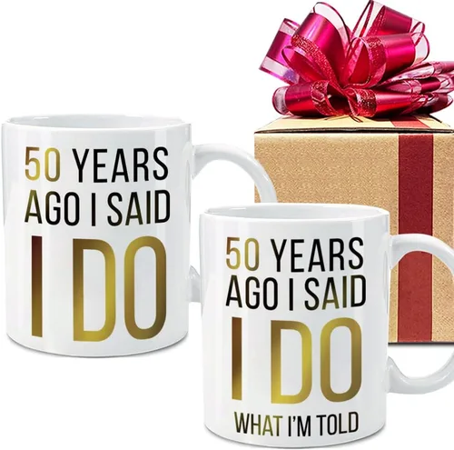 Dnuiyses Novedoso juego de tazas de hace 50 años, regalos de aniversario de boda para parejas, 50 Years Ago I Said I Do Wedding Anniversary Cup,