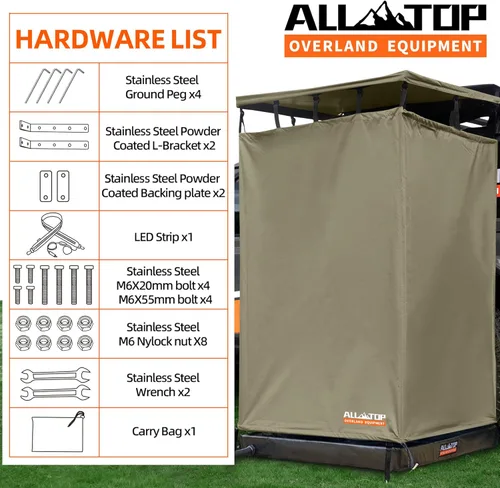Miniatura 7 de ALL-TOP Toldo Cuarto de Ducha con Tapete de Piso Plegable, 3.3 pies x 3.3 pies, Refugio Privado Baño con Techo, Luz LED, Tubo de Drenaje, Baño