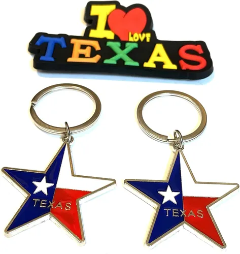 Miniatura 12 de Juego de 2 llaveros de recuerdo de Texas con imán para nevera con texto en inglés "I Love Texas", Diseño de horizonte de Dallas, Mediana