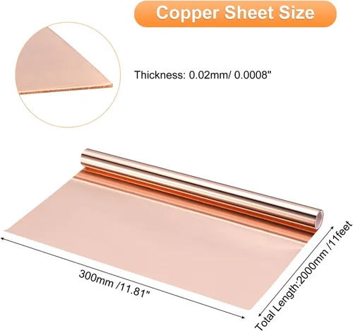 Miniatura 20 de uxcell Rollo de lámina de cobre de 78.740 in x 0.394 in x 0.001 in, 99.9% de tira de cobre puro de cobre intermitente placa de lámina de metal