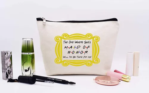 Miniatura 6 de LIBIHUA Bolsa de maquillaje para mujer, bolsa de cosméticos regalos para ella, bolsa de viaje femenina, Beige, 323-la que ella es dama de honor