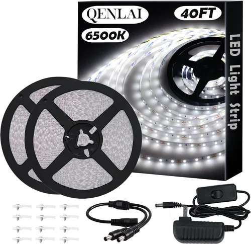 Miniatura 7 de Kit de tira de luz LED blanca de 20 pies, tira de luz de 6500 K, 360 LED de 12 V, tiras de luz LED flexibles para dormitorio, cocina, debajo