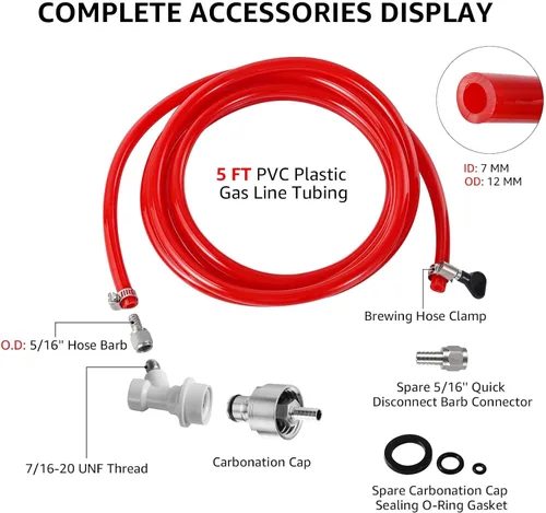 Miniatura 2 de Kit de tapa de carbonatación de acero inoxidable de 5 pies para botella de PET con regulador de CO2, grifo de barril con diámetro exterior