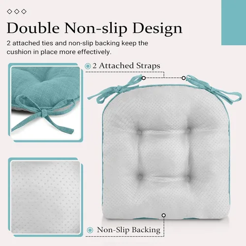Miniatura 4 de Wellsin Cojines para sillas de comedor, almohadillas antideslizantes para sillas de cocina con lazos, cojines copetudos de espuma triturada