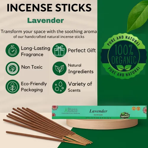 Miniatura 4 de Bless-Lavender - Varillas de incienso 100% natural, hechas a mano, sumergidas a mano, sin químicos orgánicos, sin carbón, purificación, relajación