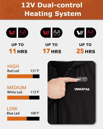 Miniatura 3 de Venustas 12V Men's Dual-Control Heated Canvas Jacket with Battery, Winter Heated Work Jacket, Electirc Heated Hoodie Jacket