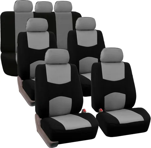 Miniatura 7 de TLH Fundas de Asiento de Tela Plana Rojas de 3 Filas 7 Asientos Ajuste Universal Accesorios del Interior del Automóvil, Fundas de Asiento Rojo