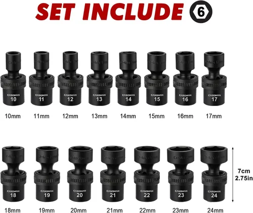 Miniatura 3 de CASOMAN Juego de 15 dados de impacto universales estándar de 1/2", 6 puntos, métrico, 10-24mm