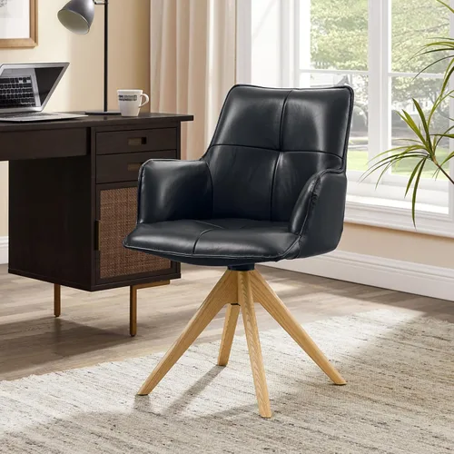 Miniatura 23 de Art Leon Silla de escritorio giratoria – Silla de oficina tapizada de piel sintética sin ruedas, sillón moderno de mediados de siglo con patas