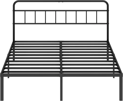 Miniatura 3 de Base de cama Queen con cabecera clásica, fuerte soporte de listones de metal, espacio de almacenamiento debajo de la cama, no necesita somier, fácil