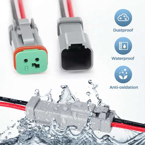 Miniatura 5 de Kit de 6 conectores Deutsch DT de 2 pines negro macho hembra arnés de cableado Deutsch Pigtail de 2 vías impermeable conector eléctrico automotriz