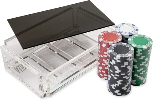 Miniatura 4 de La Ficha - Juego de fichas de póquer, 100 fichas resistentes y resistentes, incluye 4 fichas de color para jugar, caja de acrílico hecha a mano