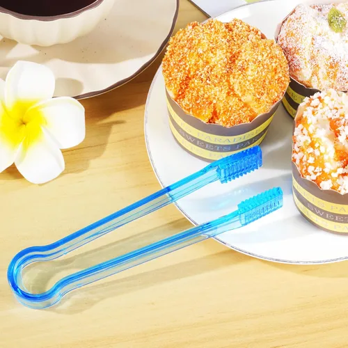 Miniatura 4 de 10 piezas de pinzas de buffet de plástico, pinzas de cocina transparentes azules, mini utensilio de servir, pinzas para alimentos, hielo, ensalada
