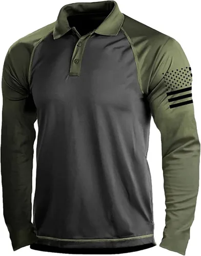 Miniatura 11 de Camisa polo de manga larga con bandera estadounidense para hombre, cuello gráfico patriótico, camiseta de golf, moderna, casual, cuello en V, tops