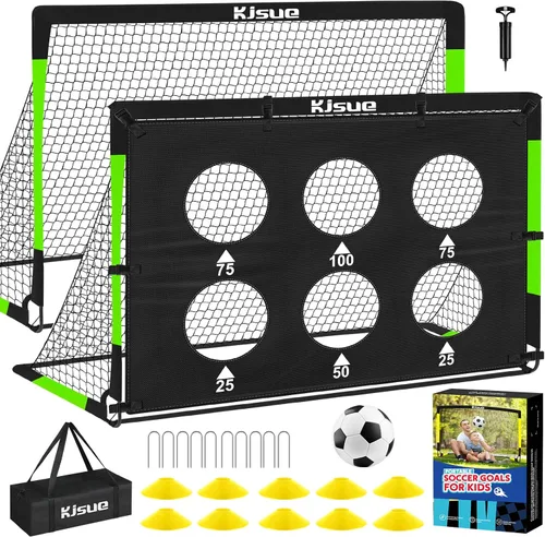 Miniatura 8 de Juego de portería de fútbol infantil para patio trasero – 2 porterías de fútbol de 6 x 4 pies, equipo de entrenamiento, red de fútbol para niños