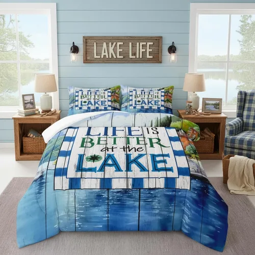 Miniatura 54 de Lake House - Juego de edredón tamaño individual, juego de ropa de cama rústica de granja vieja de 2 piezas para niños, adolescentes y adultos