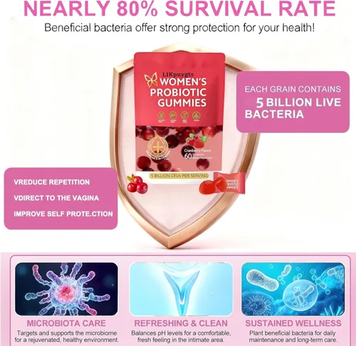 Miniatura 4 de Suplementos nutricionales prebióticos Gomitas probióticas para mujeres y mujeres, probióticos exclusivos con pH equilibrado, control de sabores