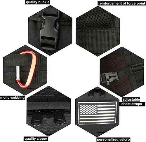 Miniatura 6 de Mochila de senderismo 45L Mochila de camping Mochila militar Molle para viajes al aire libre, Negro -, Mochilas de mochila