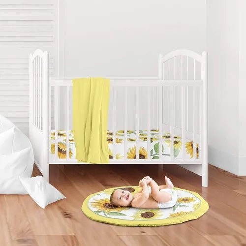 Miniatura 2 de Sweet Jojo Designs Tapete de juego para bebé con diseño de girasoles para bebé, color amarillo, verde y blanco, acuarela de granja