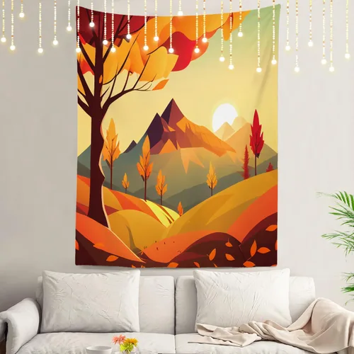 Miniatura 69 de Shrahala Tapiz de pared con paisaje de lago de otoño, bosque amarillo, para colgar en la pared, tapiz grande, decoración de fibra de poliéster