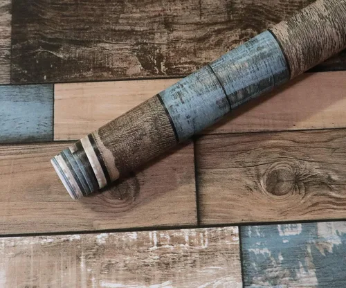 Miniatura 3 de EeeComing Papel tapiz de madera de 393 x 17.7 pulgadas, papel de contacto con tablones de grano de aspecto de madera, papel de contacto vintage