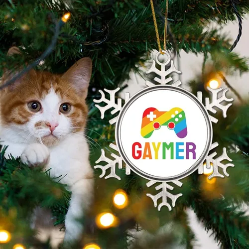 Miniatura 4 de Adorno de árbol de Navidad Gaymer Rainbow Gay Game Ornamentos Gay Decoraciones de Navidad Regalo Amor Igualdad Derechos LGBTQ Rainbow Metal Copo