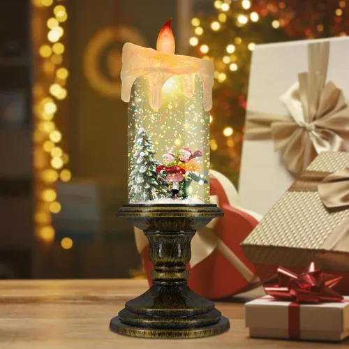 Miniatura 2 de AOMIL - Velas sin llama de Navidad, velas LED parpadeantes con temporizador, luces de bola de nieve para decoraciones navideñas Esquí