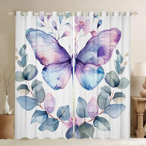 Miniatura 8 de Erosebridal Cortinas y cortinas ligeras de mariposas azules para niños y niñas, hojas de eucalipto para sala de estar, dormitorio, jardín, vida Azul