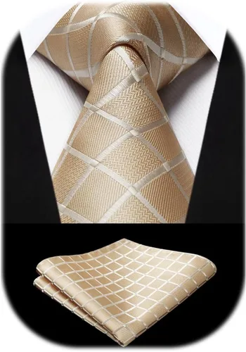 Miniatura 210 de HISDERN Conjunto de corbata a cuadros a cuadros pañuelo tejido clásico formal para hombre corbata y bolsillo cuadrado