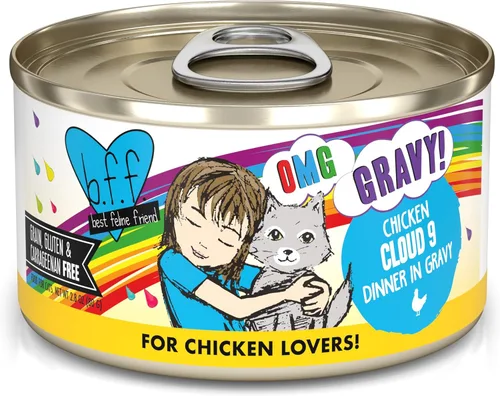 Weruva B.F.F. OMG - Best Feline Friend Oh My Gravy!, Chicken Cloud 9 con pollo en salsa, lata de 2.8 onzas (paquete de 12)